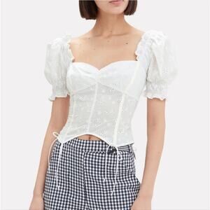 Love & Lemons Bleau White Square Neck Top XS